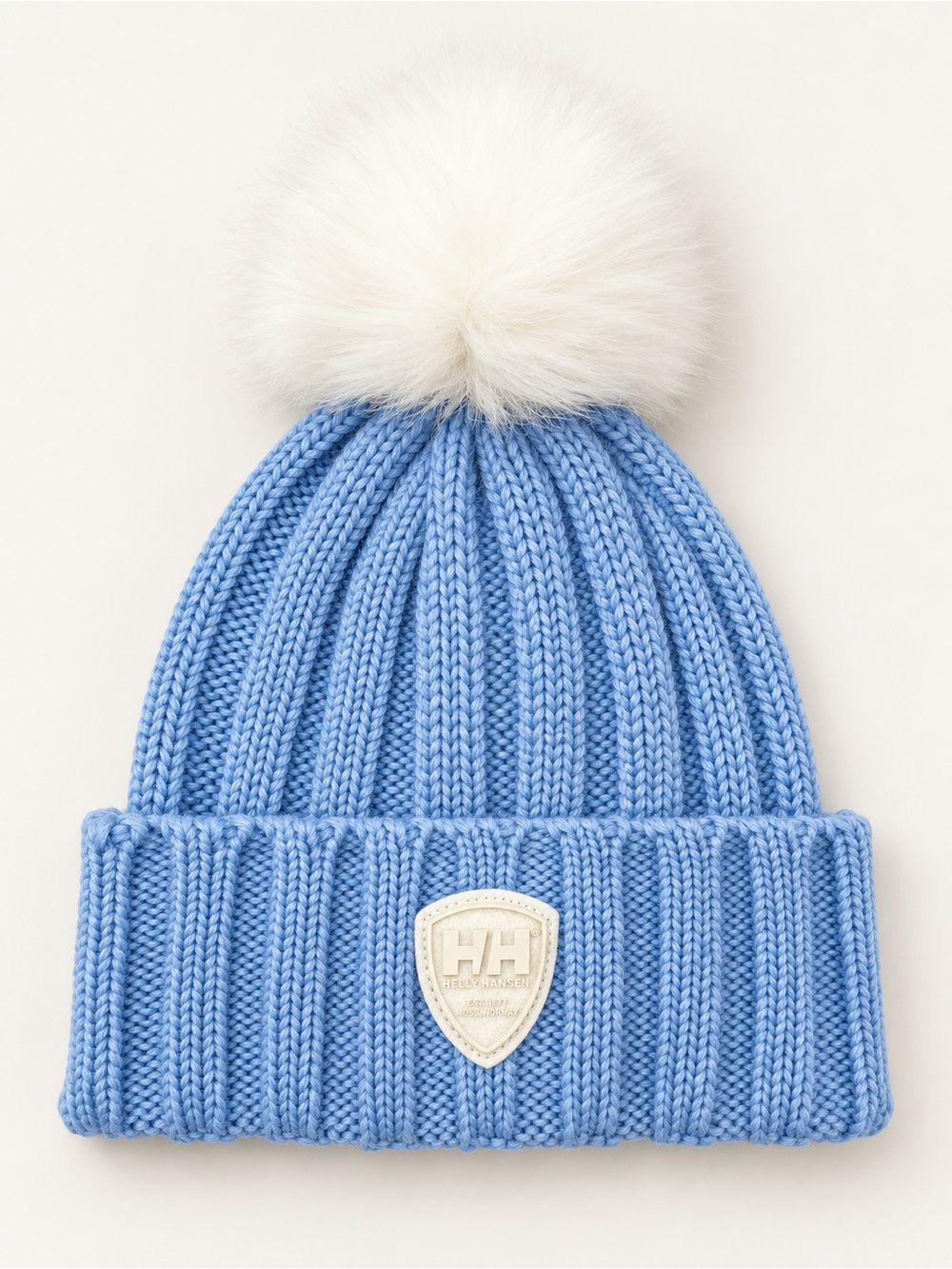 Helly Hansen Limelight Beanie Womens OS Bright Blue Wool Blend Faux Fur Pom NWT